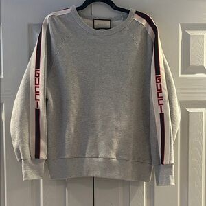 Gucci Gray Crewneck Sweater with Red Stripes